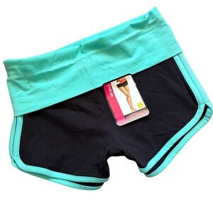 Y2K Foldover Mopas Black Mint Green Fold Over Waist Yoga Dolphin Shorts Small